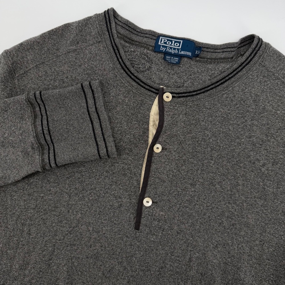 Polo Ralph Lauren Men's Grey Wool Cotton Blend Henley Long Sleeve‎ Shirt XL